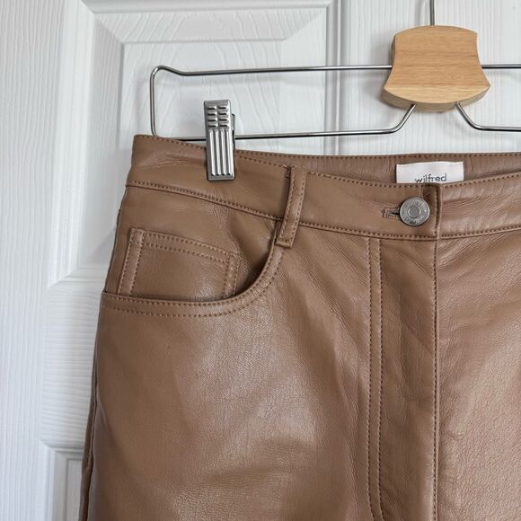 ARITZIA Wilfred The Melina High Waisted Vegan Leather Pants Taupe Size 8 Tall - Picture 10 of 14